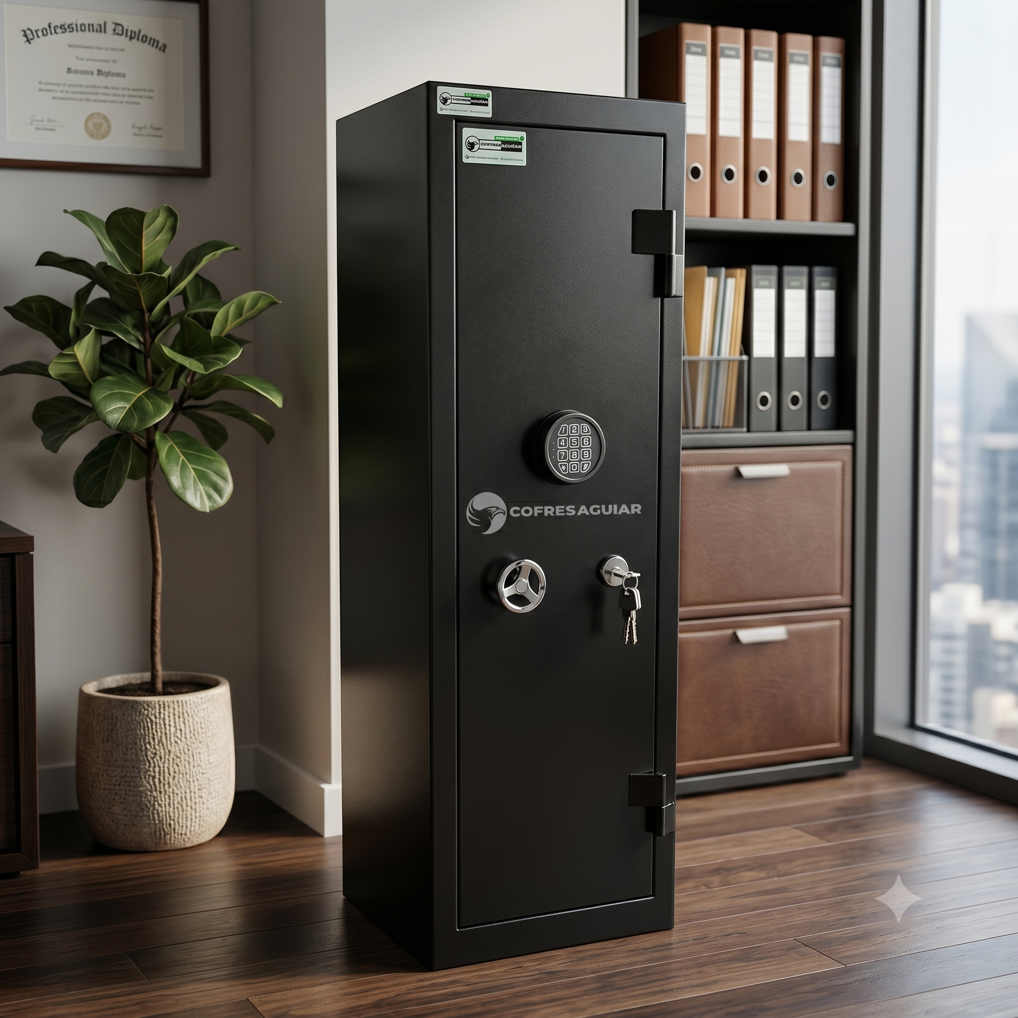 Cofre digital e porta de vidro comercial